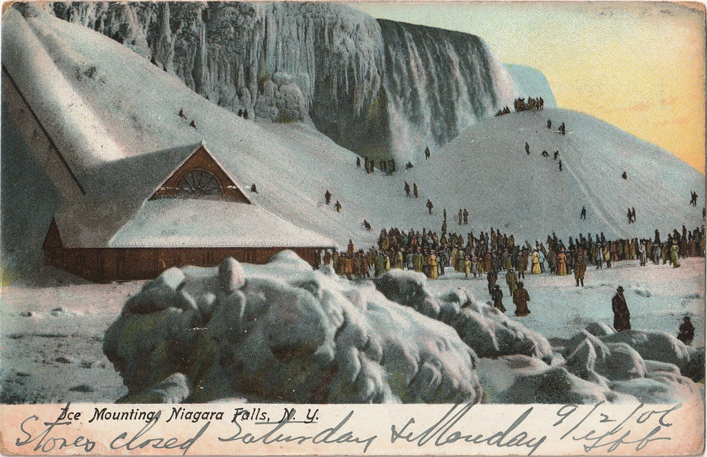 Ice Mounting Frozen Niagara Falls, NY Antique Postcard
