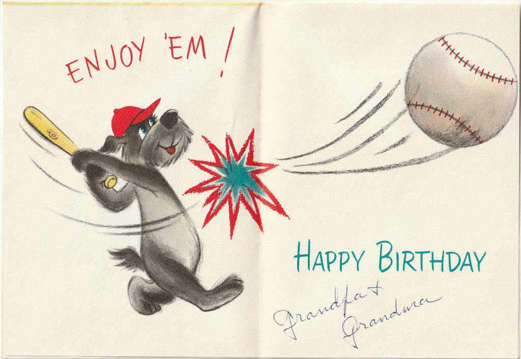If You Can't Beat 'Em Enjoy 'Em - Baseball Dog - Happy Birthday - Ambassador Cards - Card, c. 1950s Inside