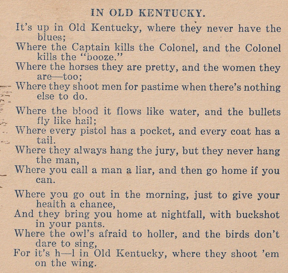 In Old Kentucky Poem Postcard Close Up
