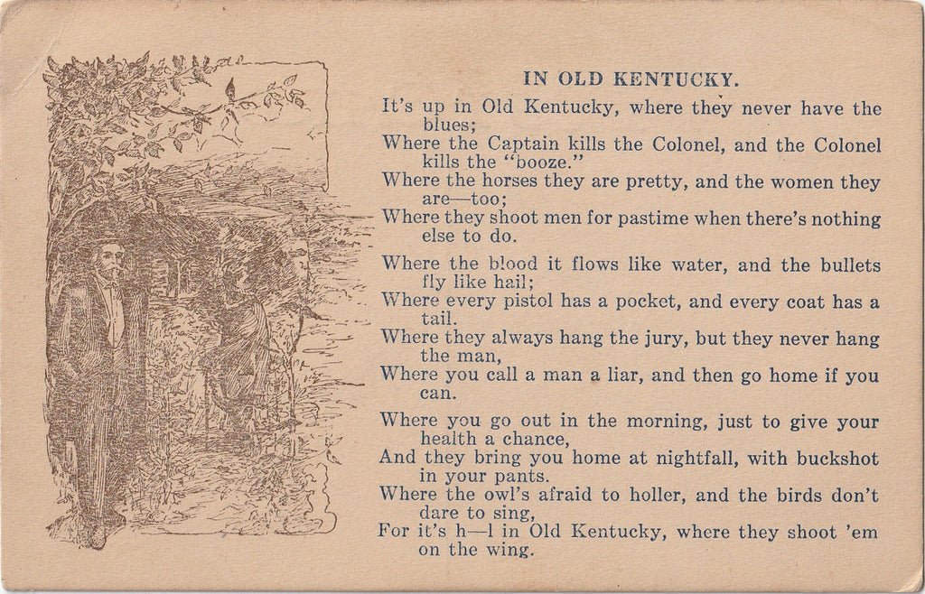 In Old Kentucky Poem Postcard