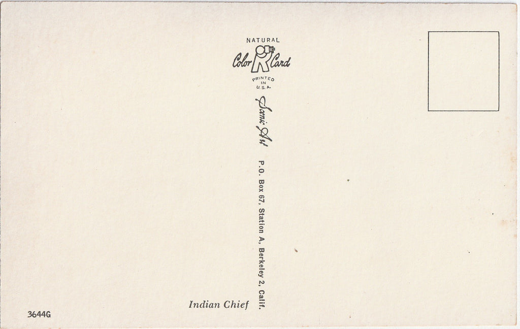 Indian Chief Postcard Back