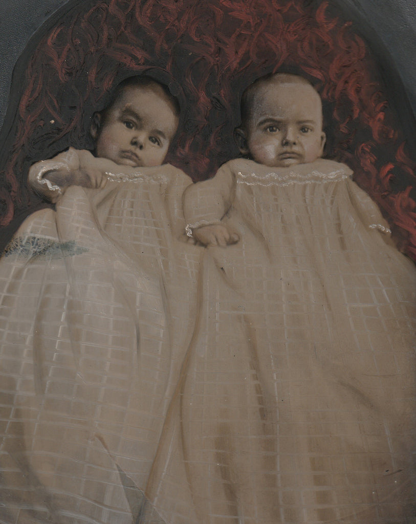 Infernal Infants - Hand Painted Full Plate Tintype, c. 1800s Close Up