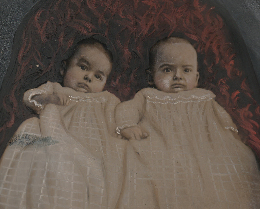 Infernal Infants - Hand Painted Full Plate Tintype, c. 1800s Close Up 2