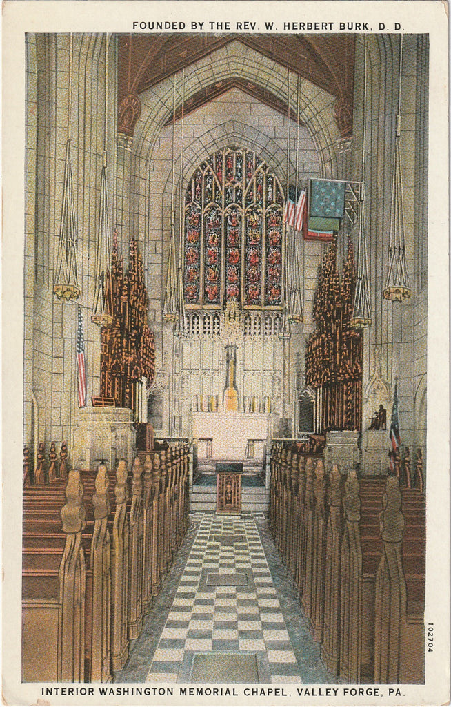 Interior, Washington Memorial Chapel - Valley Forge, PA - Postcard, c. 1920s