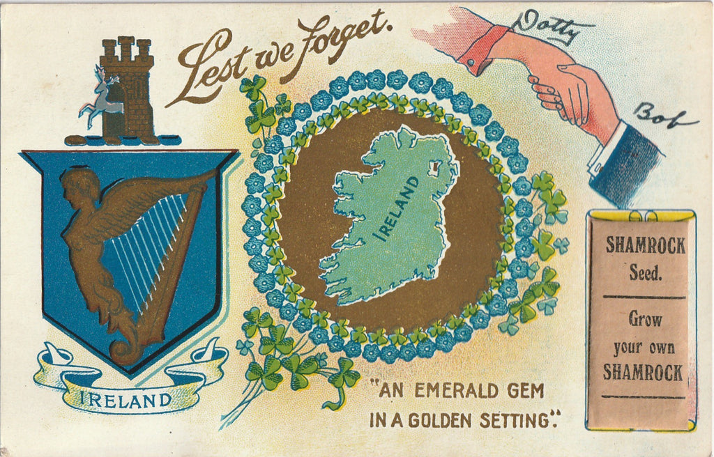 Ireland an Emerald Gem Vintage Postcard Shamrock Seeds