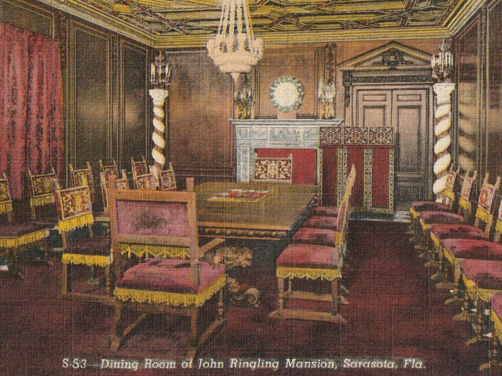 Dining Room John Ringling Mansion Sarasota Florida Vintage Postcard Close Up