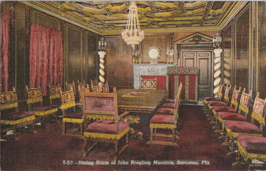 Dining Room John Ringling Mansion Sarasota Florida Vintage Postcard