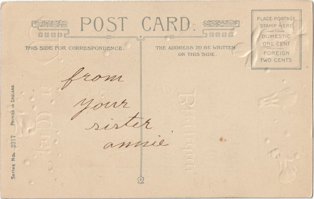 Joy In The World, Joy In Your Heart - Birthday Postcard, c. 1910s Back