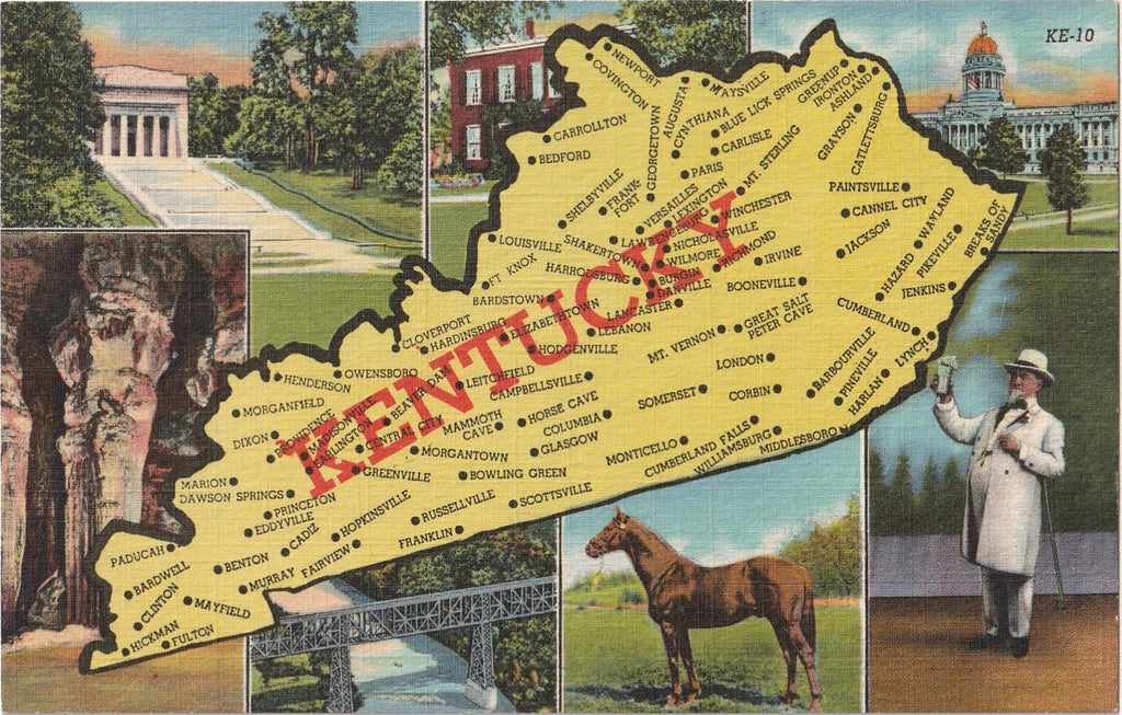 Kentucky Map Vintage Postcard
