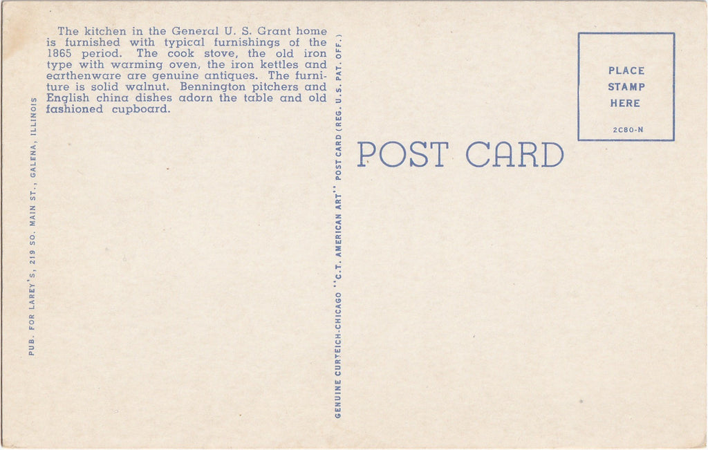 Kitchen General Ulysses S. Grant Home Galena Postcard Back