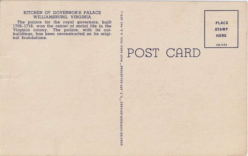 Kitchen at Governor's Palace - Williamsburg, VA - Postcard, c. 1940s