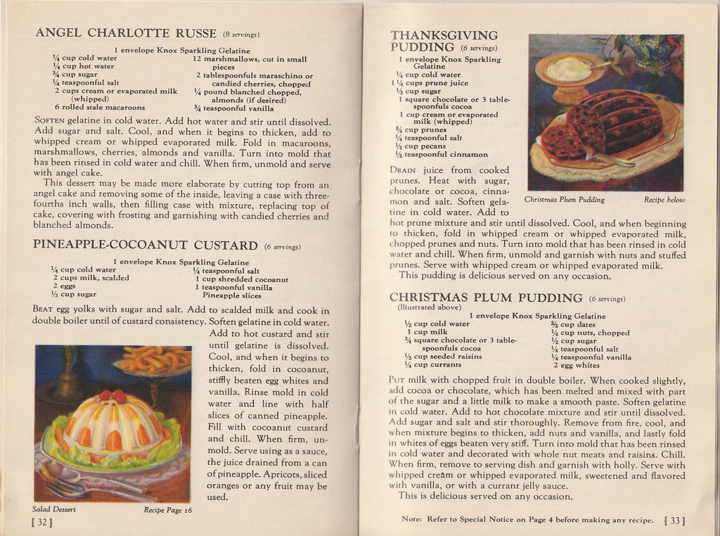 Knox Gelatine, Desserts Salads Candies and Frozen Dishes - Charles B. Knox Gelatine Co. Inc. - Booklet, c. 1936