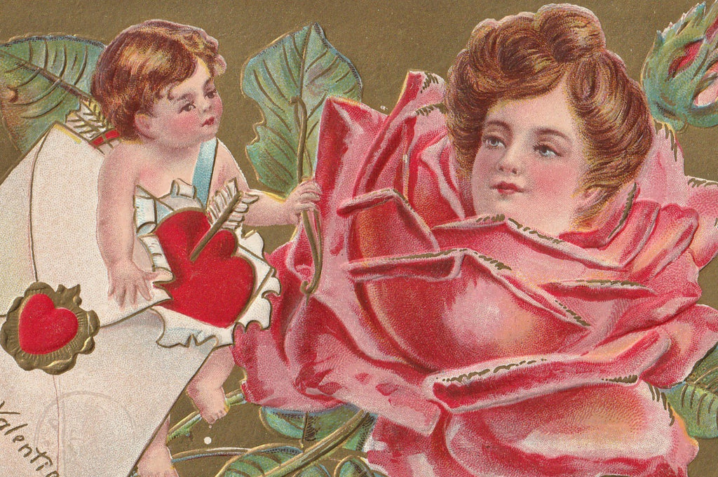 Lady Rose Valentine Antique Postcard Close Up