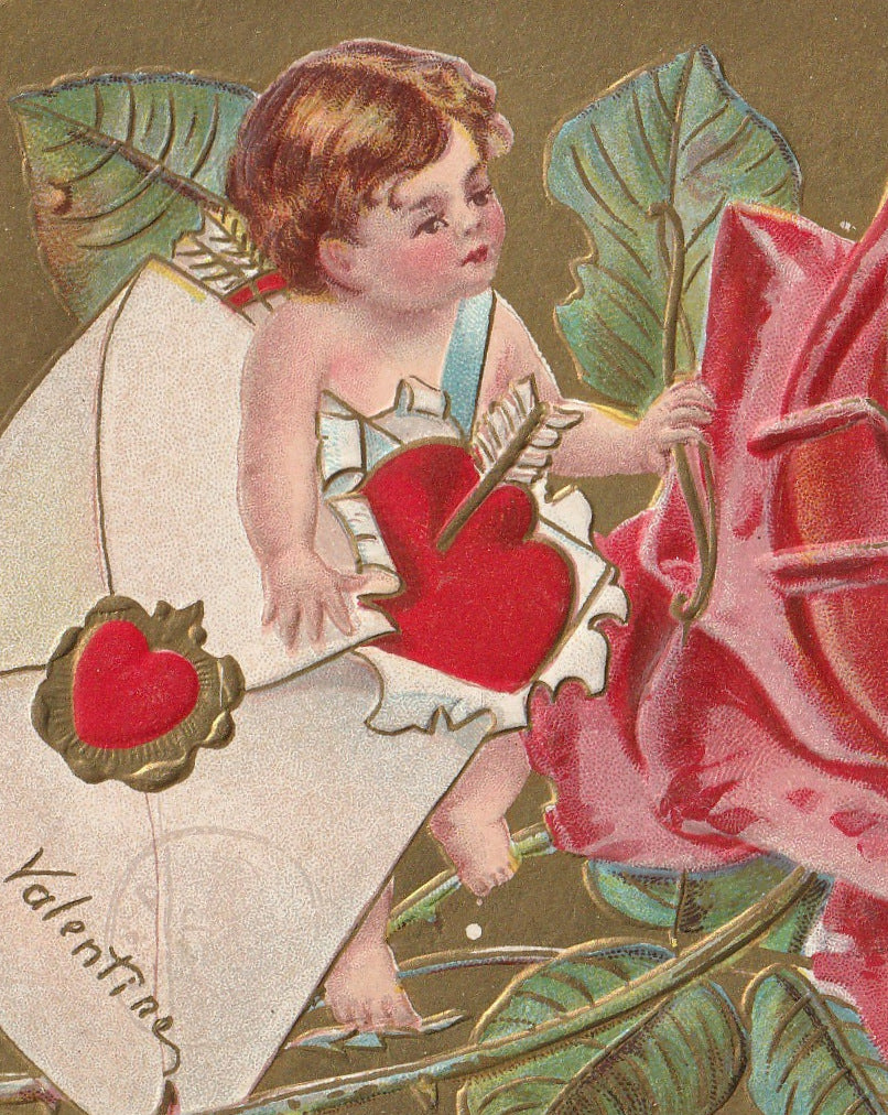 Lady Rose Valentine Antique Postcard Close Up 3