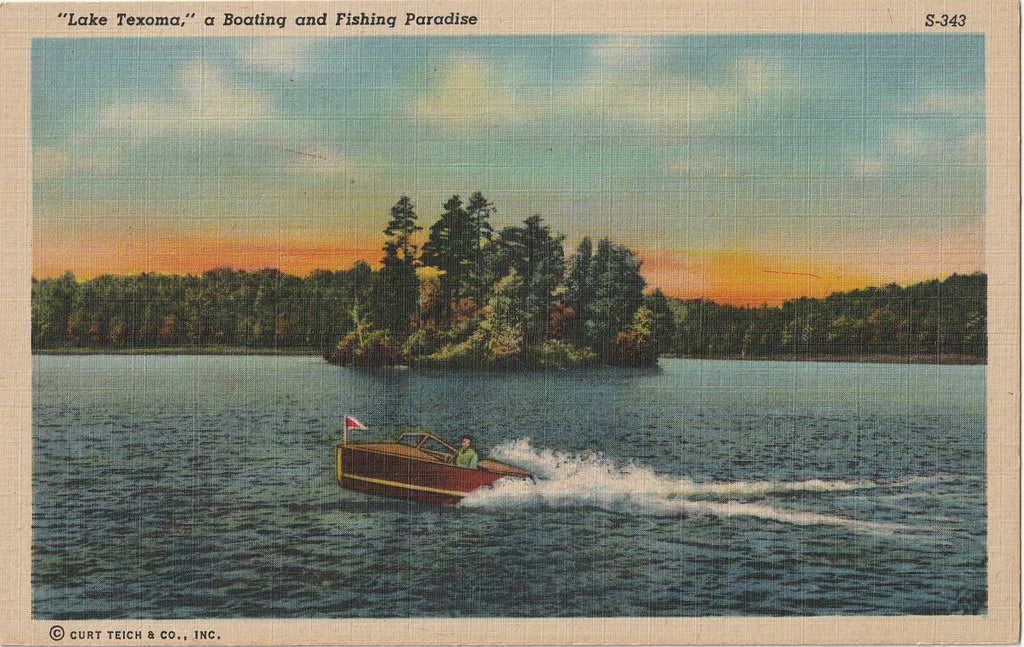 Lake Texoma Boating and Fishing Paradise - Oklahoma-Texas Border - Postcard, c. 1940s