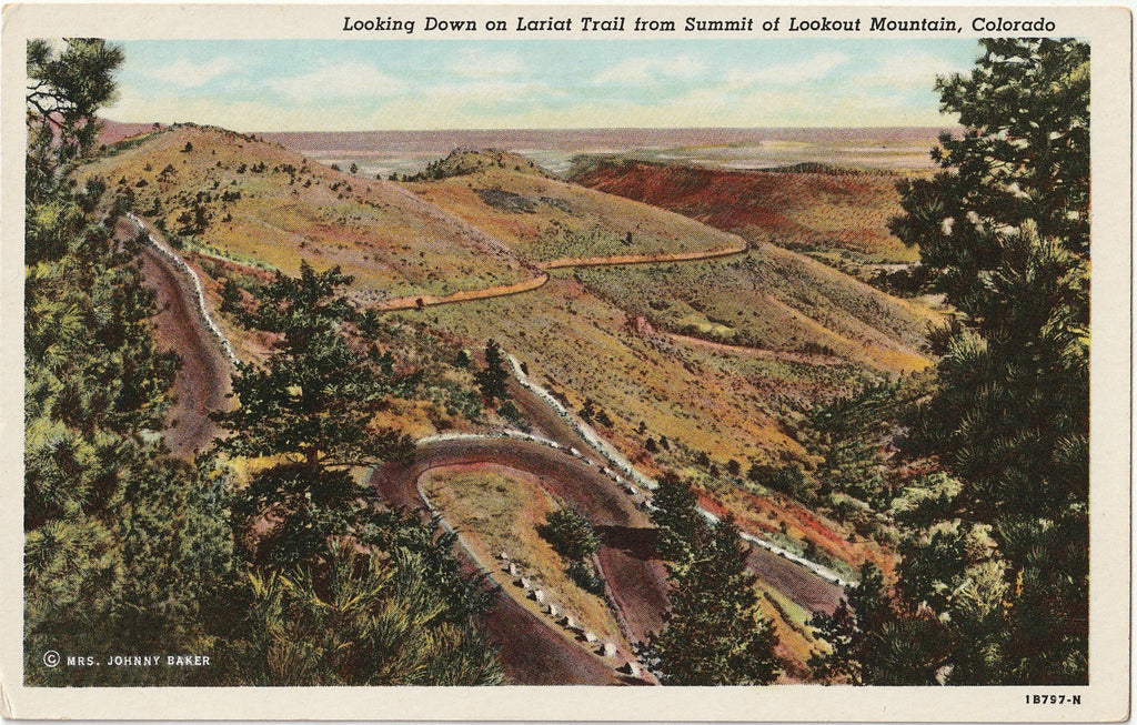Lariat Trail from Summit of Lookout Mountain, Colorado - Postcard, c. 1930s