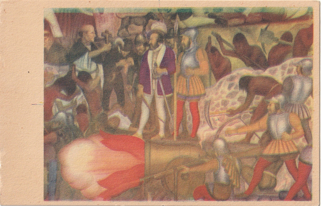 Cortez and Las Casas- National Palace, Mexico - Diego Rivera - Postcard, c. 1930s