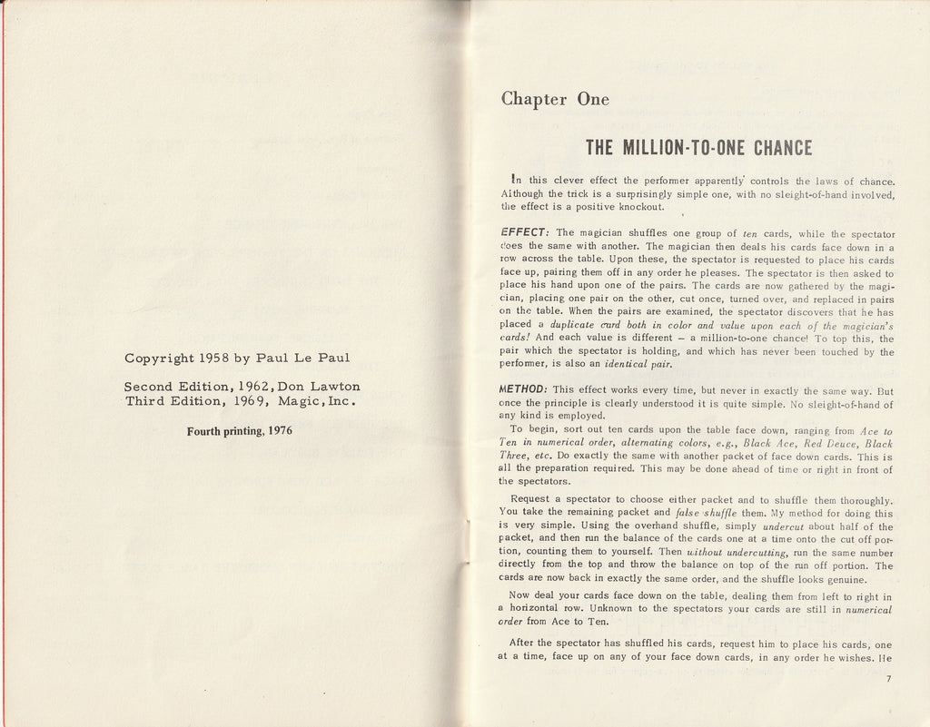 Le Paul Presents the Card Magic of Bro. John Hamman S. M. - Booklet, c. 1976  Chapter One