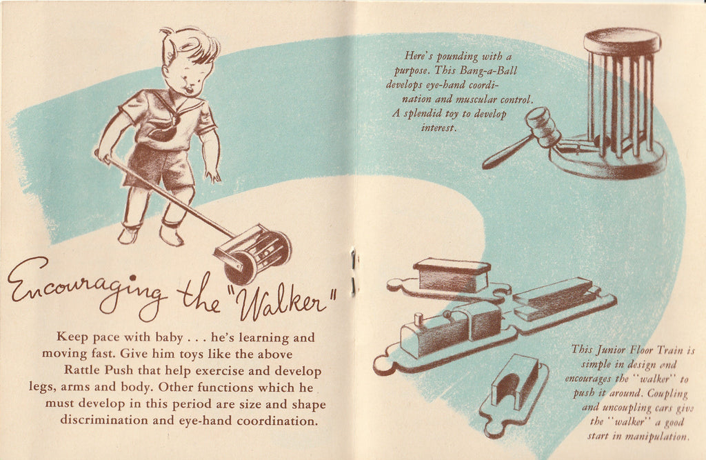 Learning While Playing - Playskool Toys - Eleanor N. Knowles - Playskool Manufacturing Co. - Booklet, c. 1950s - Encouraging the Walker