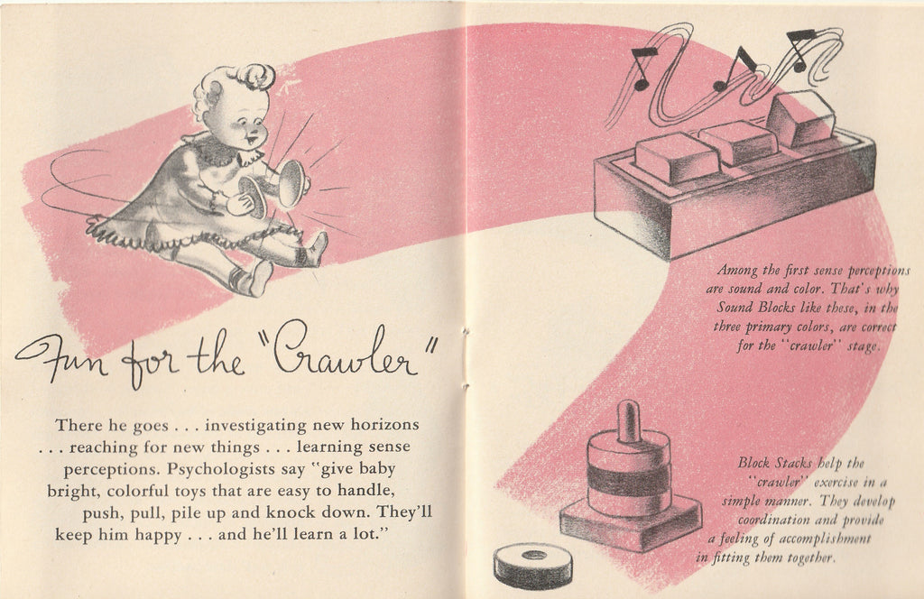 Learning While Playing - Playskool Toys - Eleanor N. Knowles - Playskool Manufacturing Co. - Booklet, c. 1950s - Fun for the Crawler