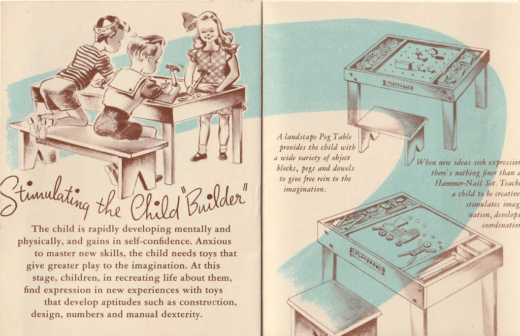 Learning While Playing - Playskool Toys - Eleanor N. Knowles - Playskool Manufacturing Co. - Booklet, c. 1950s - Stimulating the Child Builder