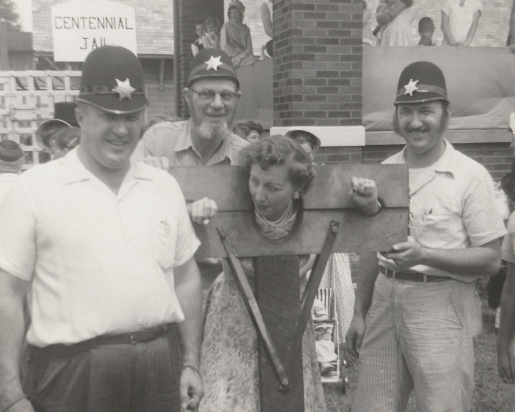 Locked In Pillory for Wearing Make-Up - Walkerton Centennial - Walkerton, IN - Photograph, c. 1956 Close Up