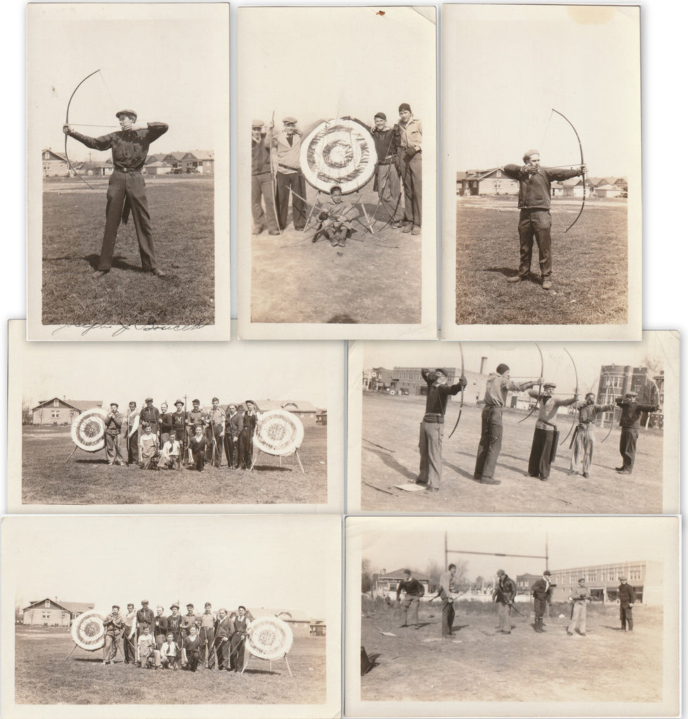 Longbow Archery Competition - Identified - SET of 7 - Snapshots, c. 1930s