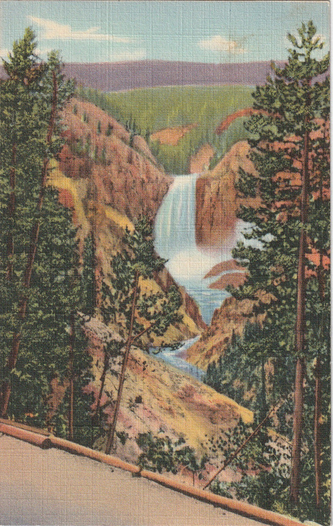 Lower Falls From Artist Point - Grand Canyon of the Yellowstone - Postcard, c. 1940s