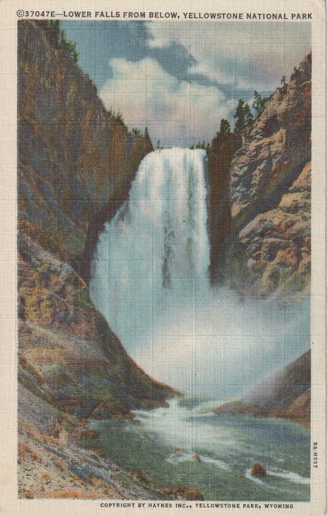 Lower Falls From Below - Yellowstone National Park, WY - Postcard. c. 1940s