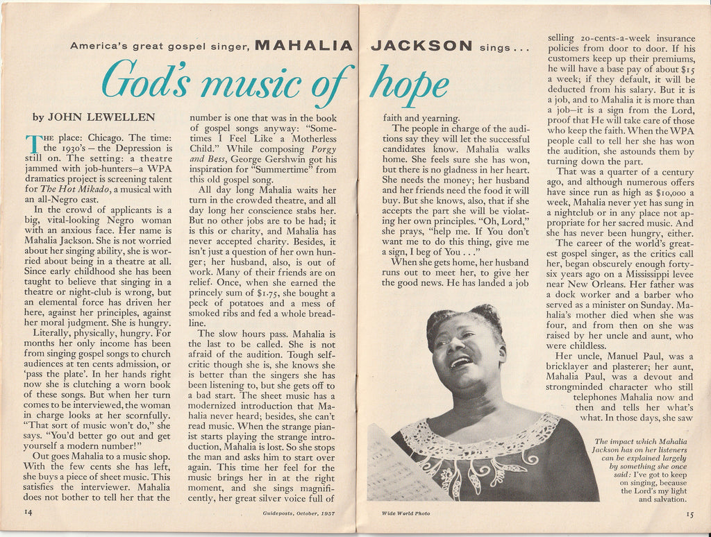 Mahalia Jackson Guideposts Magazine October 1957 Interior Mahalia Jackson