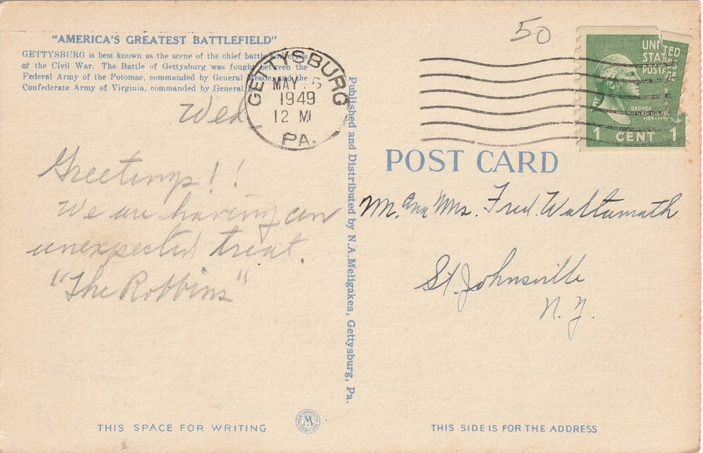 Major General Geo G Meade and Staff 1863 Gettysburg Postcard Back