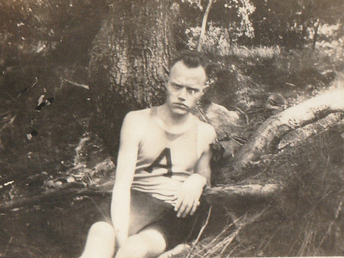 Man In Swimsuit Trapped By Tree Roots - Weird Snapshot, c. 1920s - Close Up