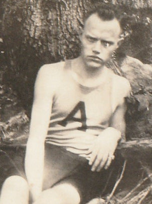 Man In Swimsuit Trapped By Tree Roots - Weird Snapshot, c. 1920s - Close Up 2