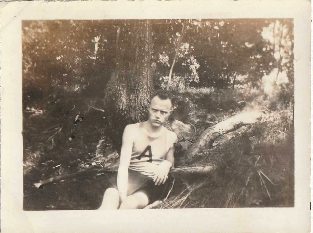 Man In Swimsuit Trapped By Tree Roots - Weird Snapshot, c. 1920s
