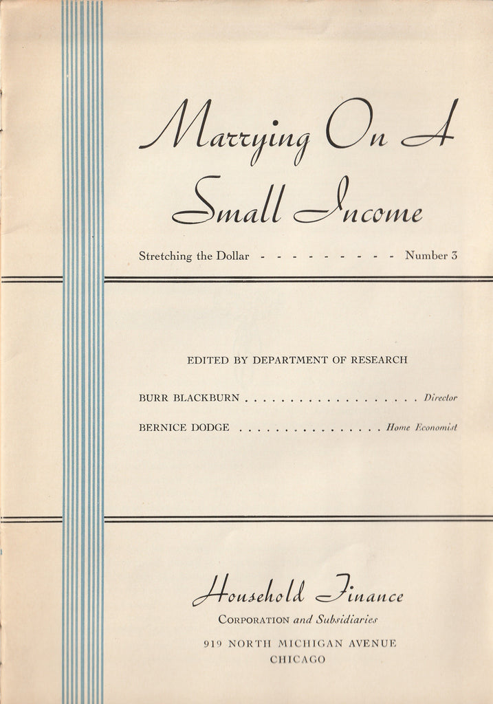 Marrying on a Small Income - Household Finance Corporation and Subsidiaries - Chicago, IL - Booklet, c. 1934 - Inside Front Cover