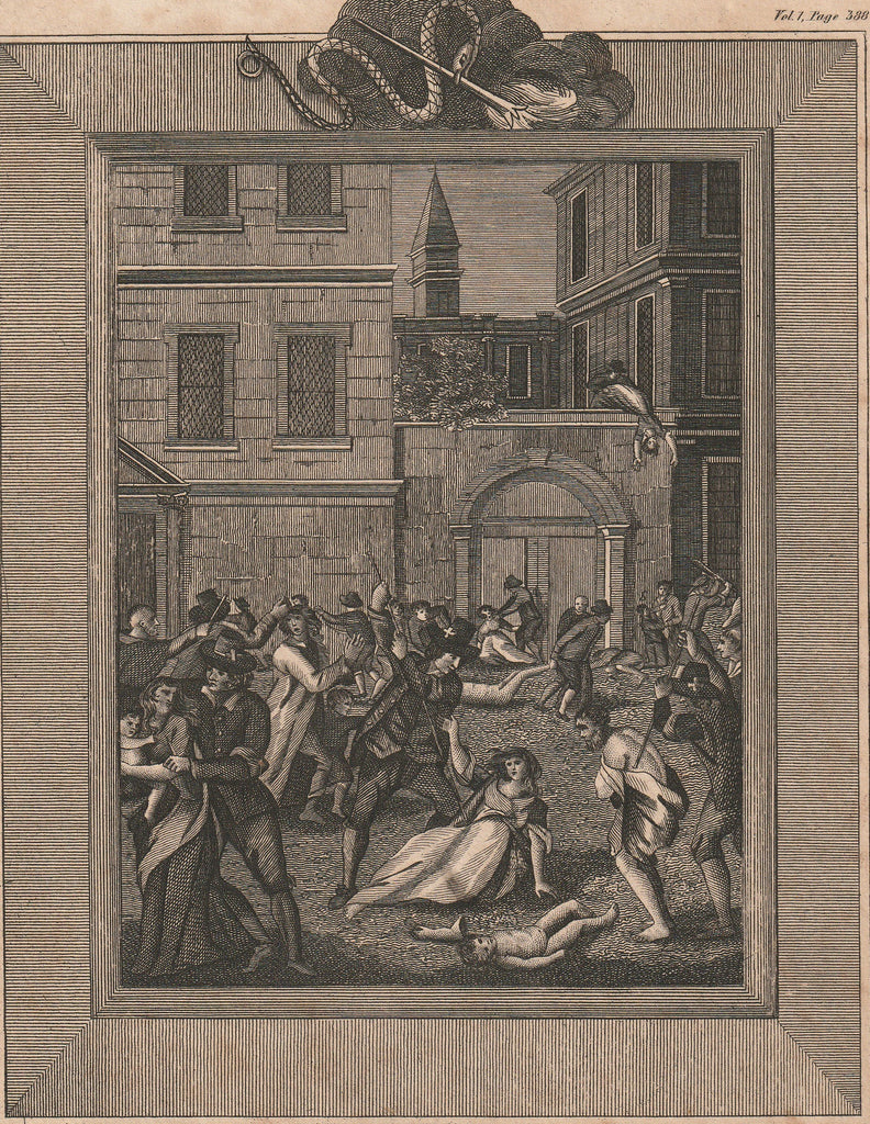 Massacring of Protestants in Paris Foxe's Book of Martyrs Antique Print Close Up
