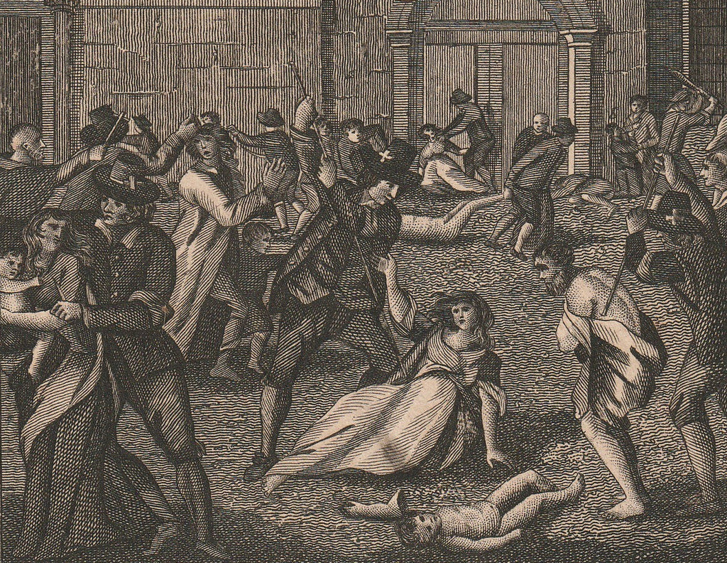 Massacring of Protestants in Paris Foxe's Book of Martyrs Antique Print Close Up 3