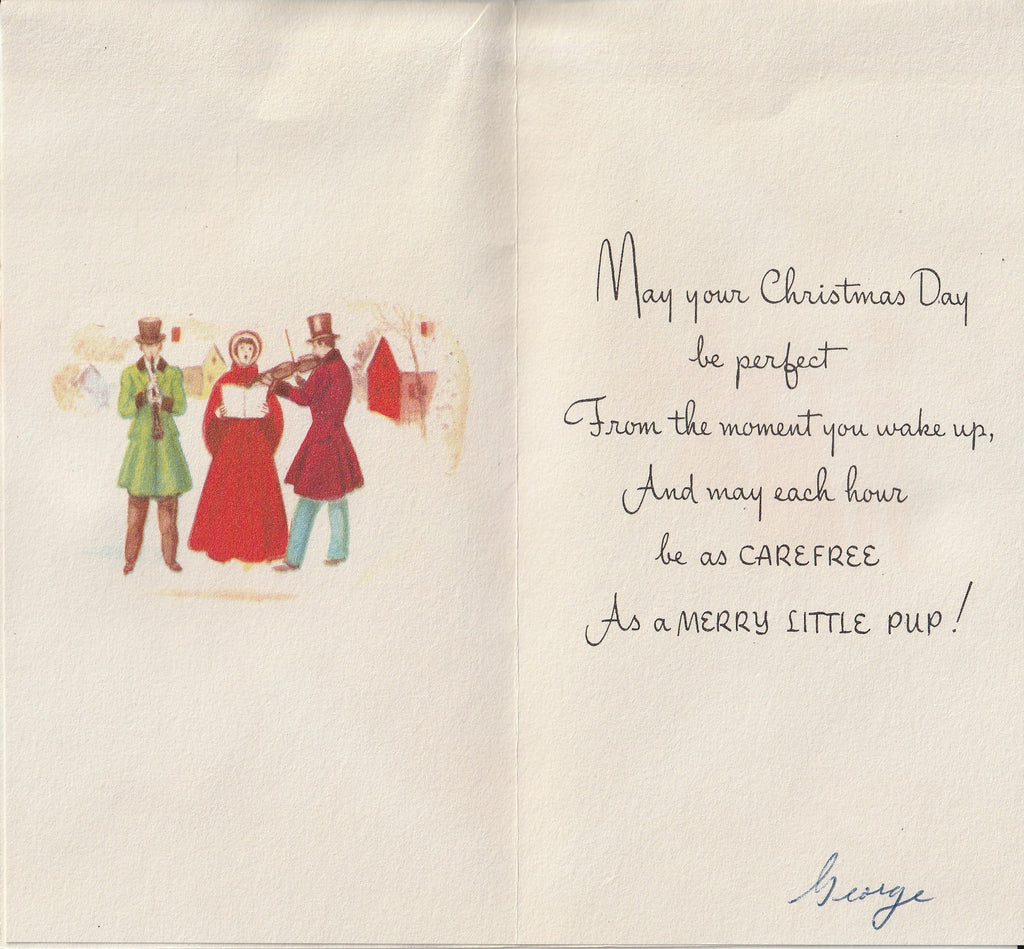 May You Be Carefree as a Pup - Christmas Greetings - Diamond Line - Card, c. 1940s Inside