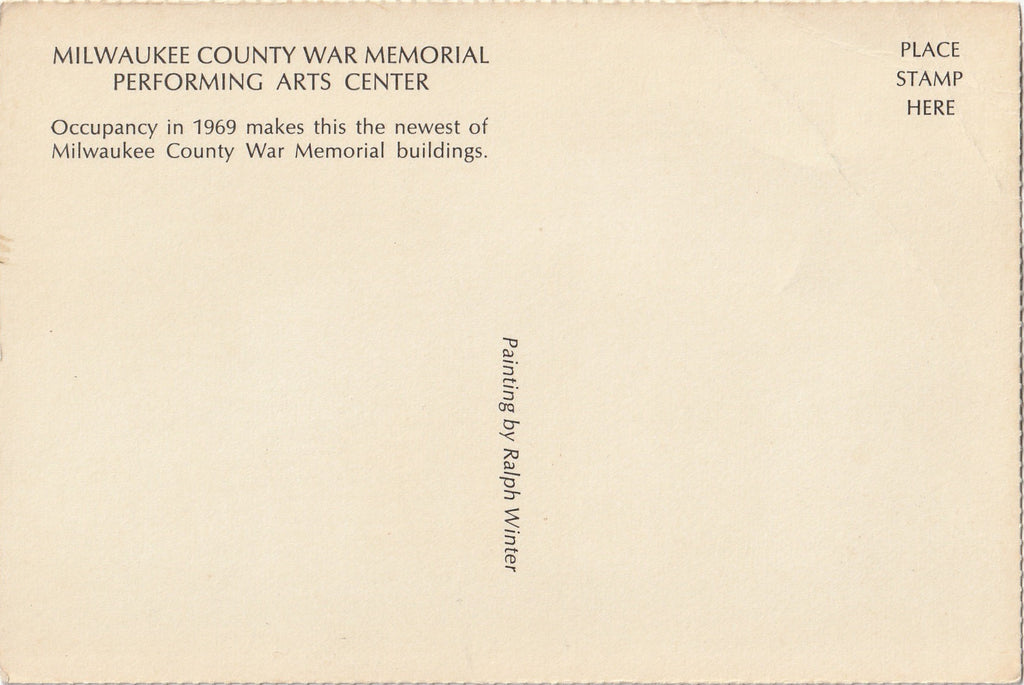 Milwaukee County War Memorial Performing Arts Center Postcard Back
