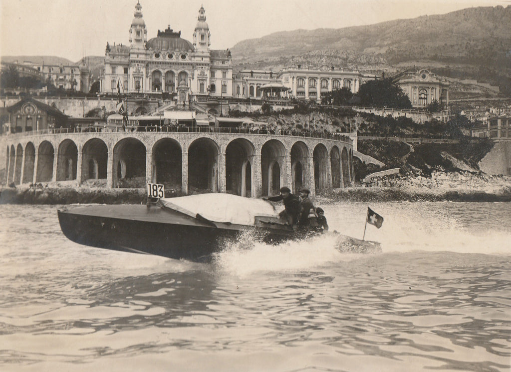 Monte Carlo Casino Monaco Swiss Speedboat Antique Photo Close Up