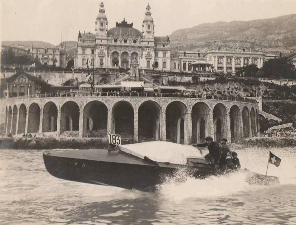 Monte Carlo Casino Monaco Swiss Speedboat Antique Photo Close Up 2