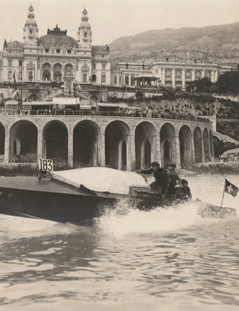 Monte Carlo Casino Monaco Swiss Speedboat Antique Photo Close Up 3