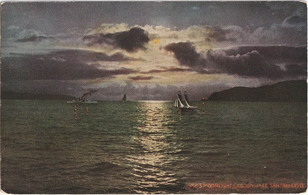 Moonlight Golden Gate San Francisco California Postcard 