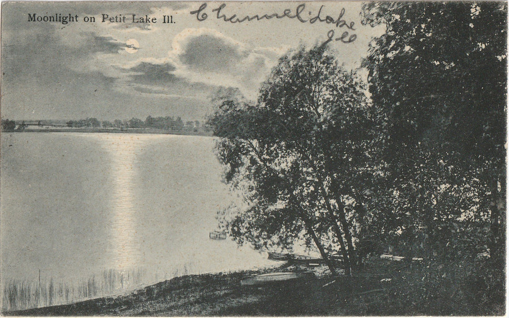 Moonlight on Petit Lake Channel Lake Illinois Postcard