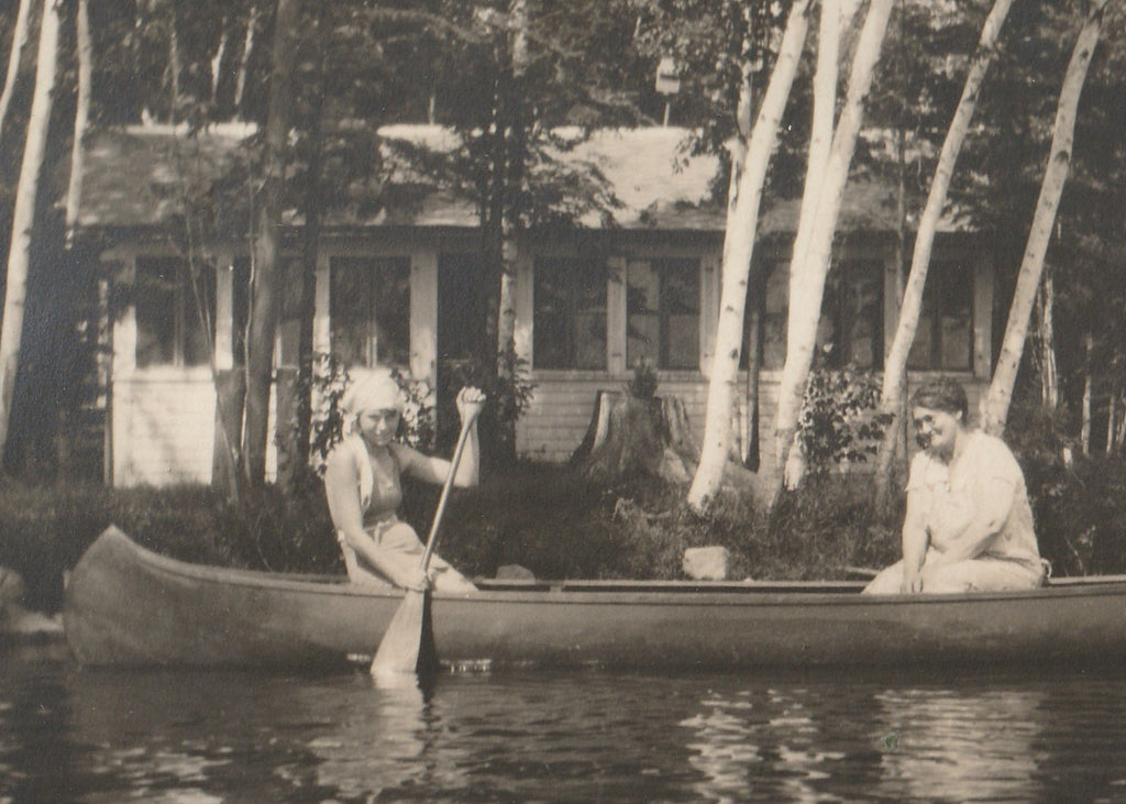 Mother and Daughter in Canoe Wisconsin 1920s Photo Close Up