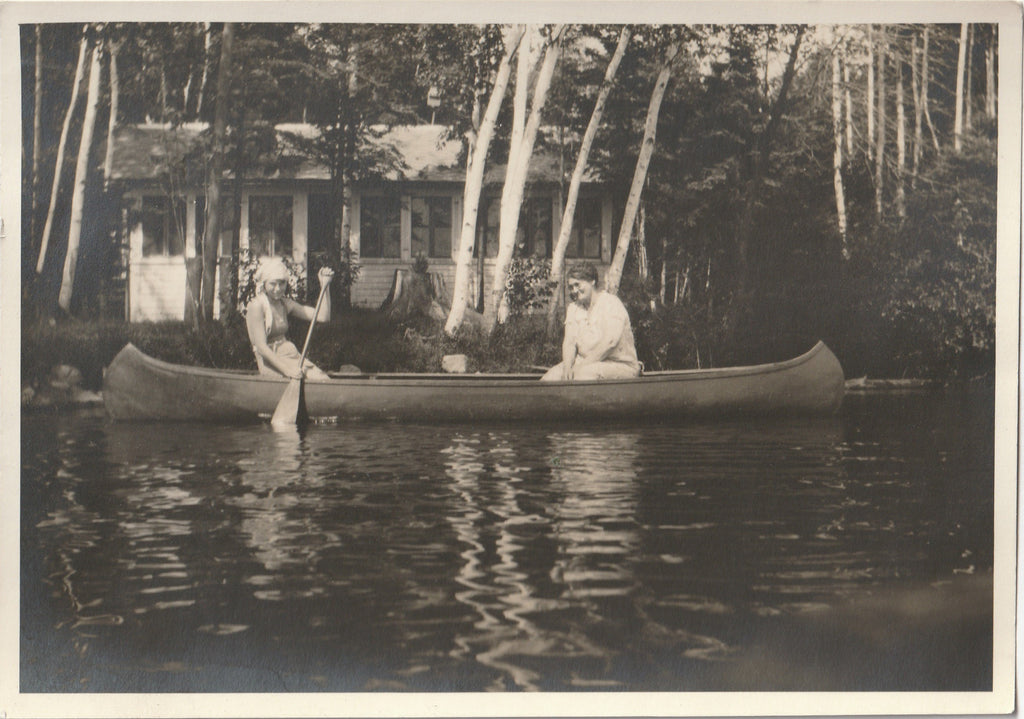 Mother and Daughter in Canoe Wisconsin 1920s Photo