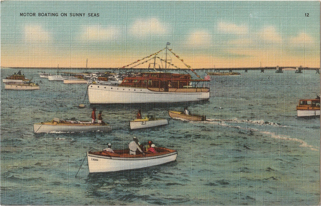 Motor Boating on Sunny Seas - Postcard, c. 1940s