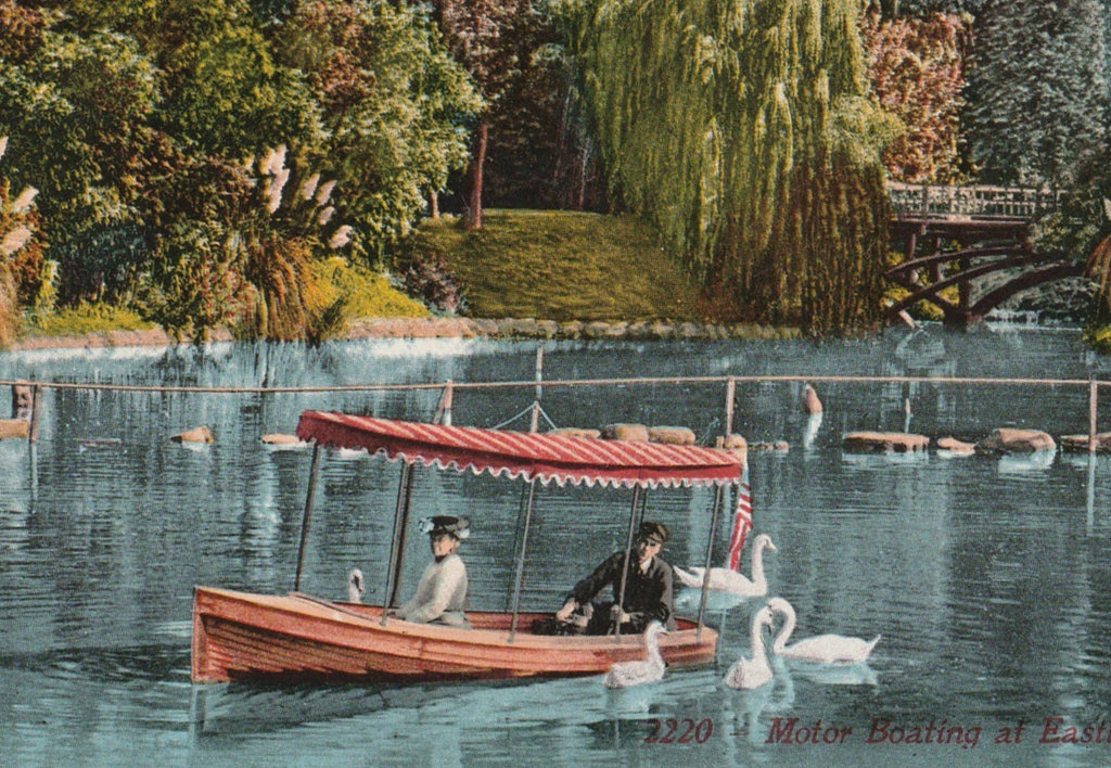 Motor Boating at Eastlake Los Angeles Antique Postcard Close Up