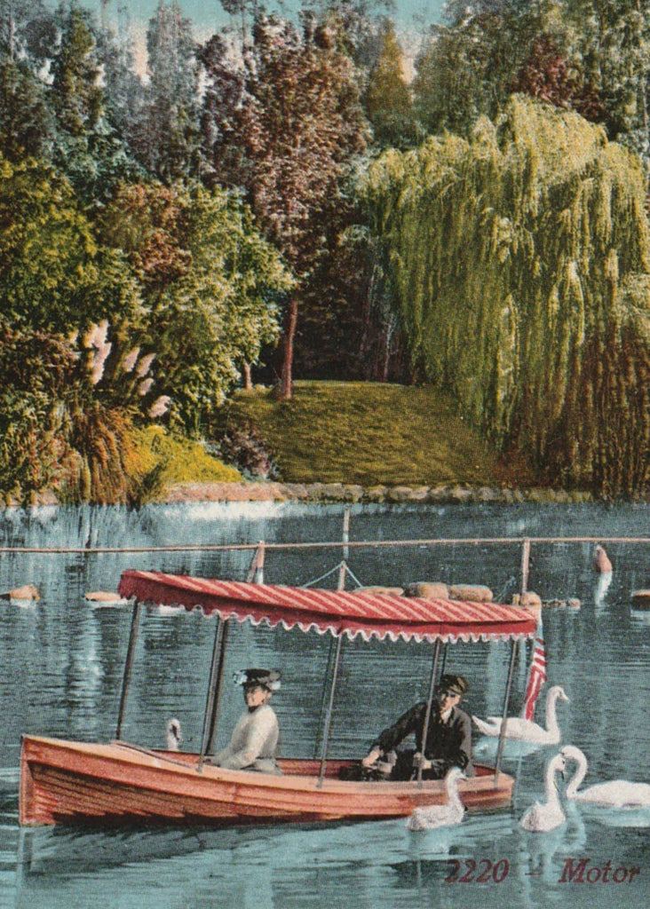 Motor Boating at Eastlake Los Angeles Antique Postcard Close Up 3