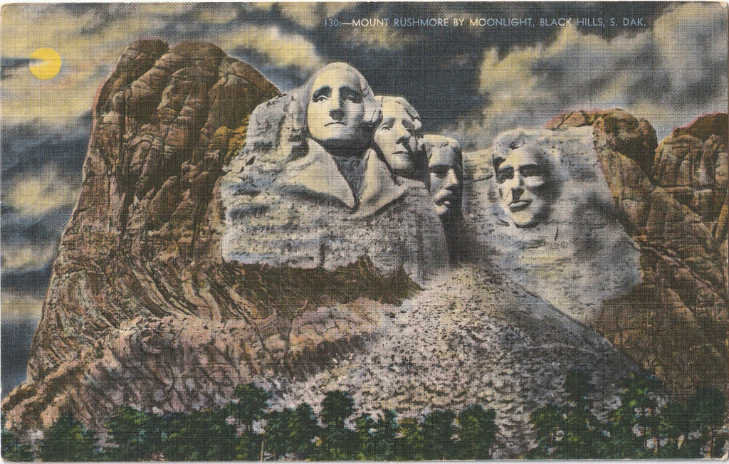 Mount Rushmore by Moonlight Vintage Postcard